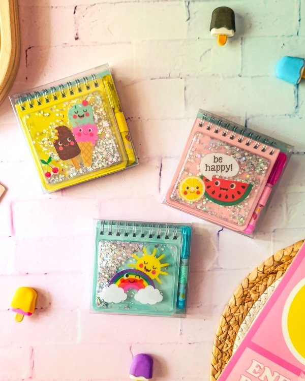 Producto - LIBRETA SUMMER CON GLITTER Y LAPICERA