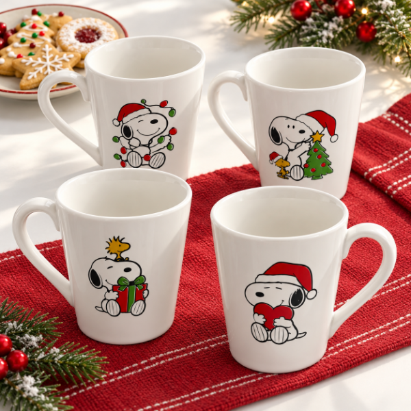 Producto - SET DE 4 TAZAS CONICAS NAVIDAD SNOOPY DE CERAMICA VITRIFICADAS - 1