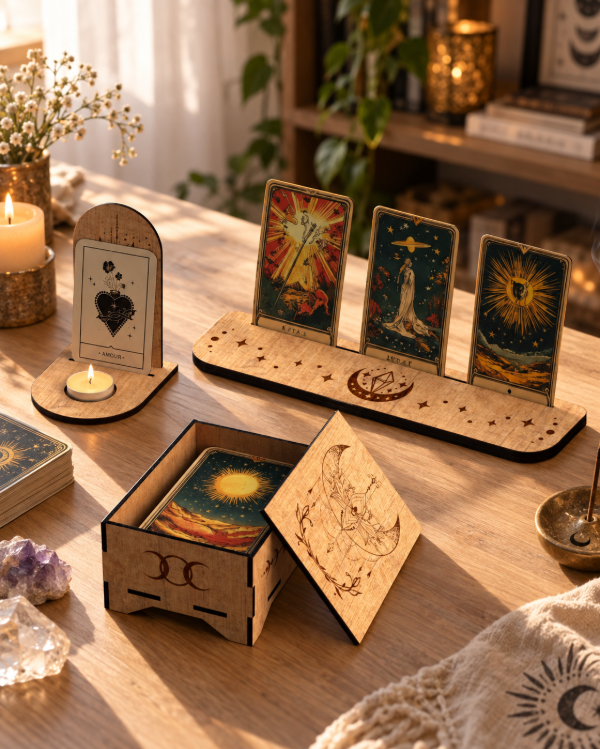 Producto - Set de Tarot y Oráculo Triple Luna - Caja + Porta Cartas + Porta Vela - 0