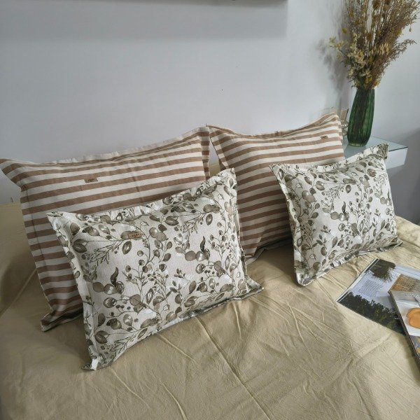 Producto - Combo x4 Almohadones - 50x60 Crudo con Beige + 40x50 Flores - Tela Tusor - 1