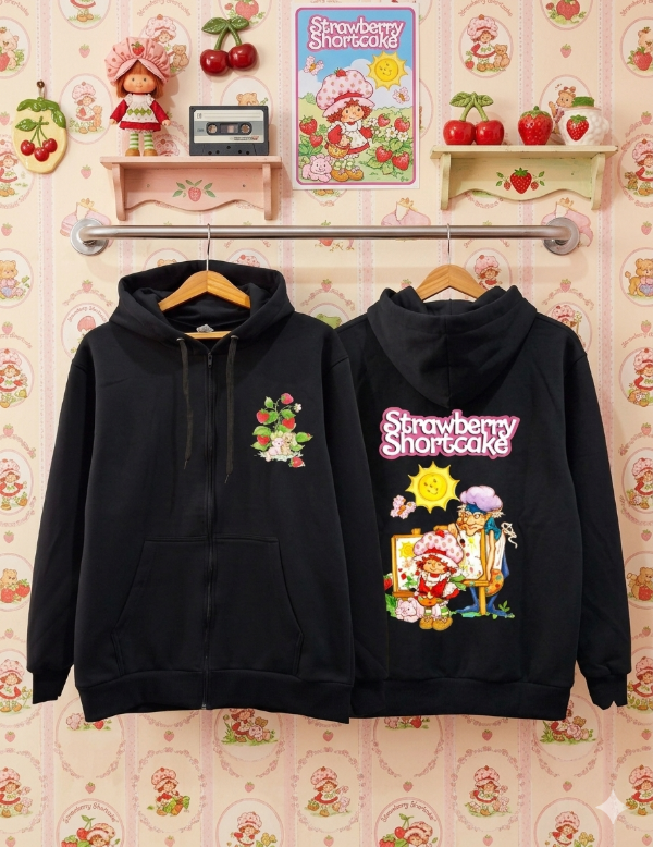 Producto - Campera Algodon con Capucha Strawberry Shortcake Negra