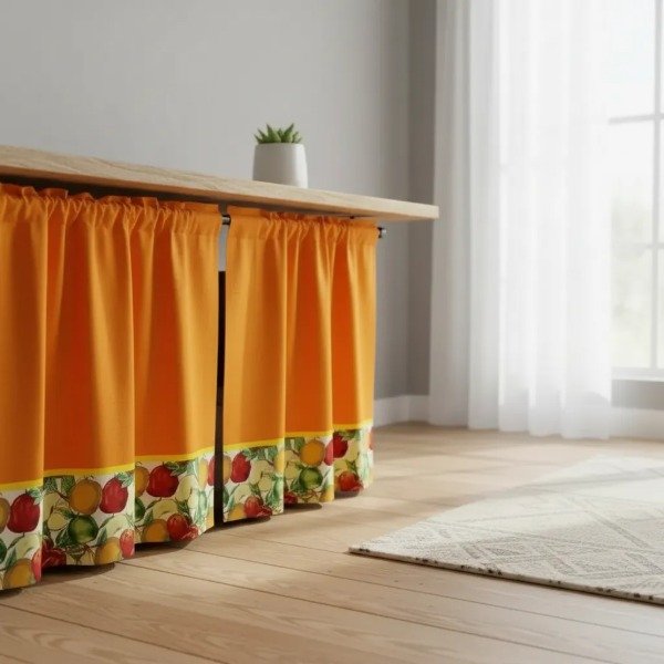 Producto - JUEGO DE CORTINAS NARANJA PARA BAJO MESADA CON GUARDA - 2