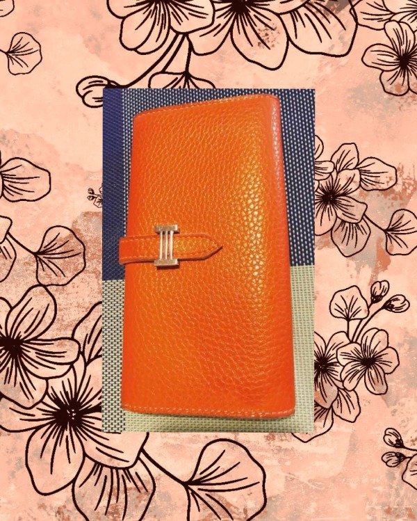 Producto - Billetera c/diseño Hermes de cuero Naranja