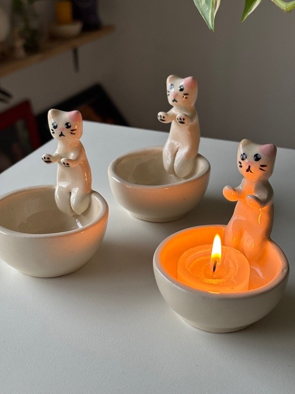 Producto - Porta vela gatito rosa