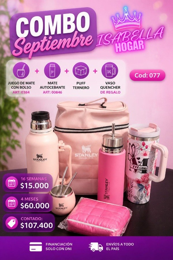 Producto - combo juego de mate con bolso+ mate autocebante+ puff+ vaso quencher