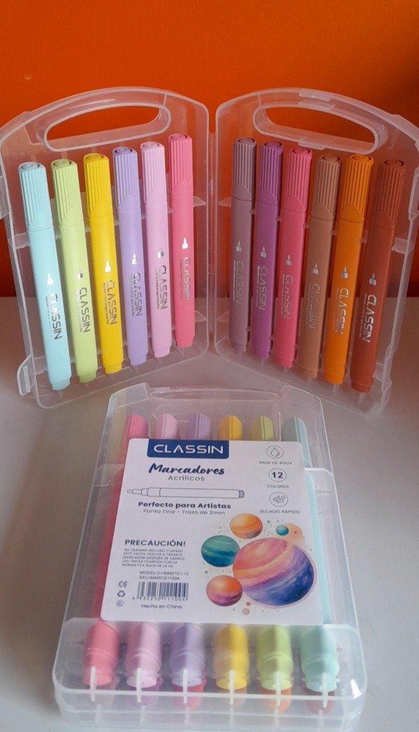 Producto - Marcadores acrilicos pastel en valija 12 unid.
