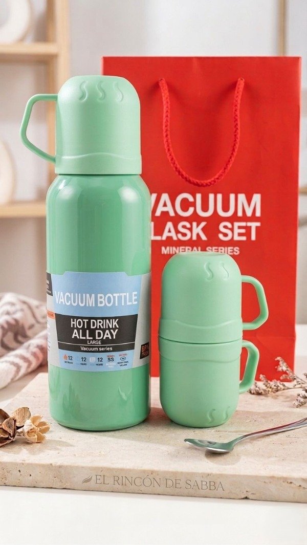 Producto - Set de Termo Vacuum con 3 Tazas - Verde agua