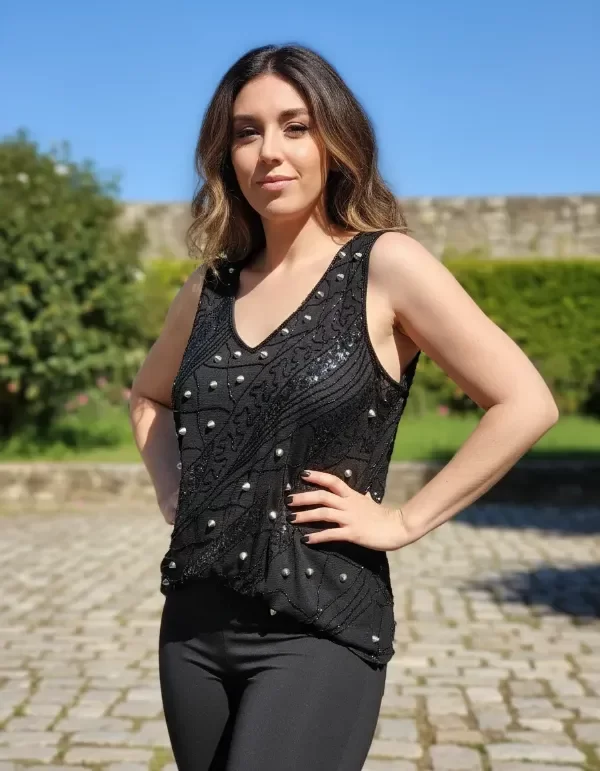 Producto - Musculosa de Tul con  tachas y canutillos de Noche - 5