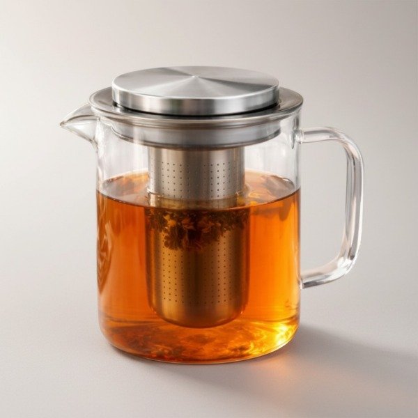 Producto - TETERA DE BOROSILICATO CON INFUSOR Y TAPA DE ACERO 1.200L