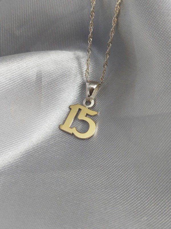 Producto - Conjunto Cadena y Dije Número 5 años Plata 925 y Oro - 2