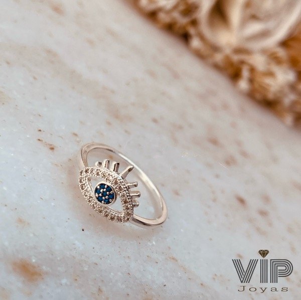 Producto - Anillo Ojo Cubics Blancos y Azules Acero Blanco