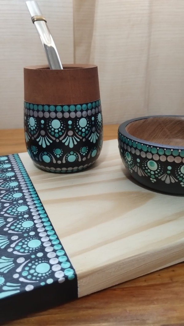 Producto - Set Mate + tabla + cuenco Turquesa