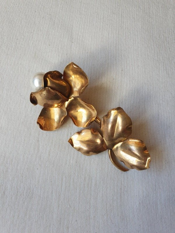 Producto - Broche 40s Jardín de Oro - Rosa con Perla - 0