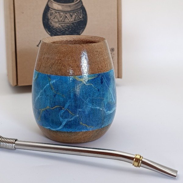 Producto - Mate de Algarrobo imitación piedra preciosa