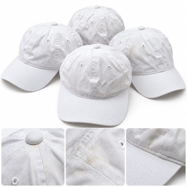 Producto - Gorras lisas blancas de algodón, en liquidacion, nuevas, pequeñas manchas