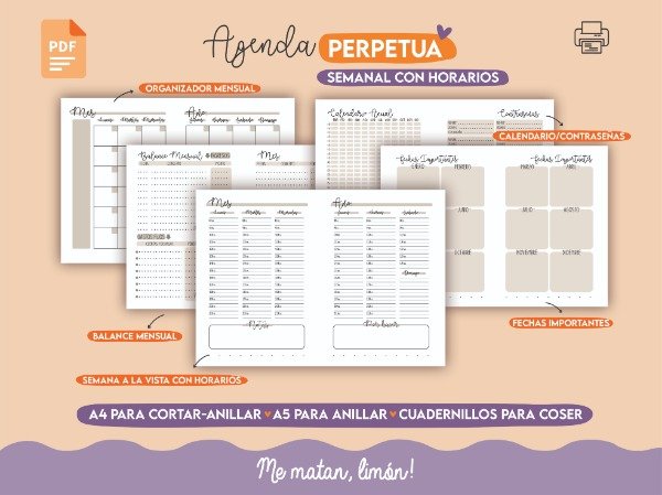 Producto - ARCHIVO Agenda Semanal con Horarios PERPETUA - PDF 2026