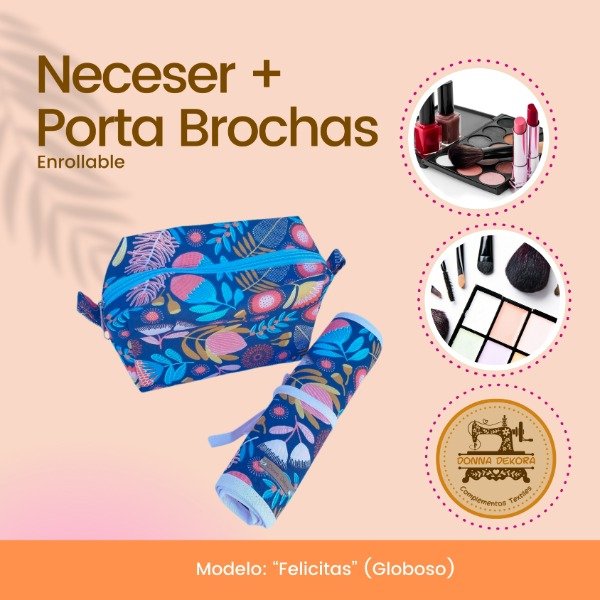 Producto - Porta Brochas de Maquillaje enrollable + Neceser "Felicitas"