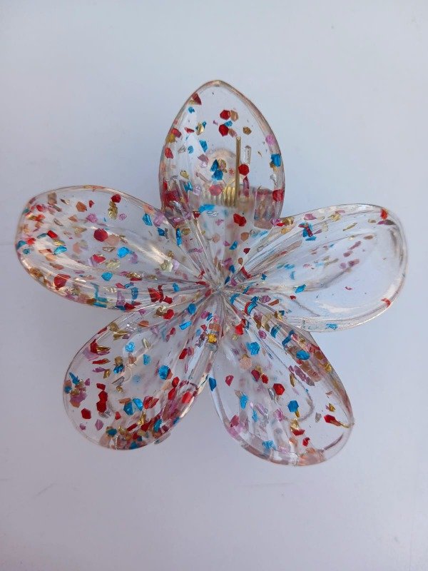 Producto - Broche p/pelo 7.5cm Flor Hawaiana Estampa Transparente M03