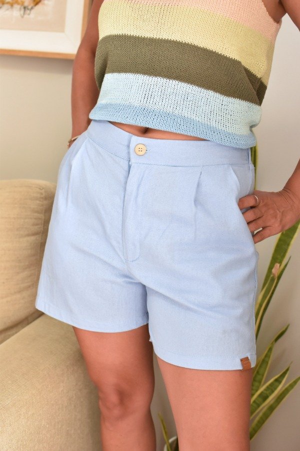 Producto - Bermuda Sastrera - Lino Celeste