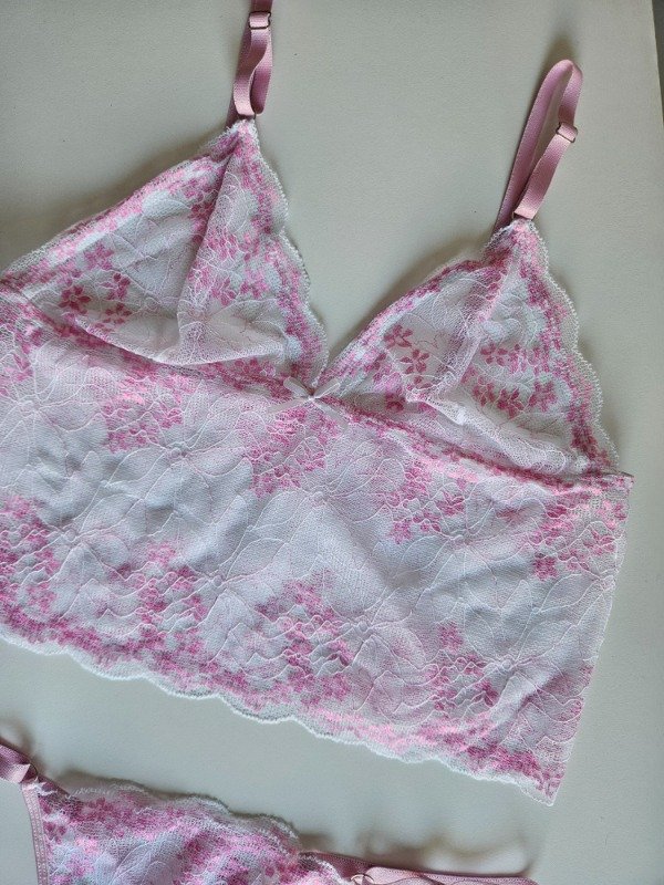 Producto - CONJUNTO TIPO TOP DE ENCAJE (EX005) ROSA Y BLANCO - 2