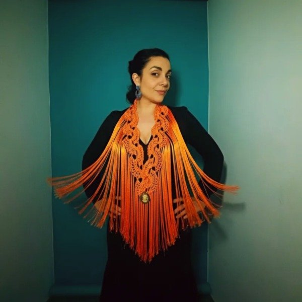 Producto - Tira De Flecos De Seda Para Escote Abanicos Naranja