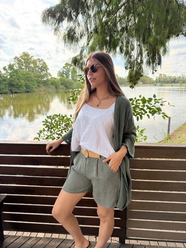 Producto - Short Lirio Verde 100 Lino