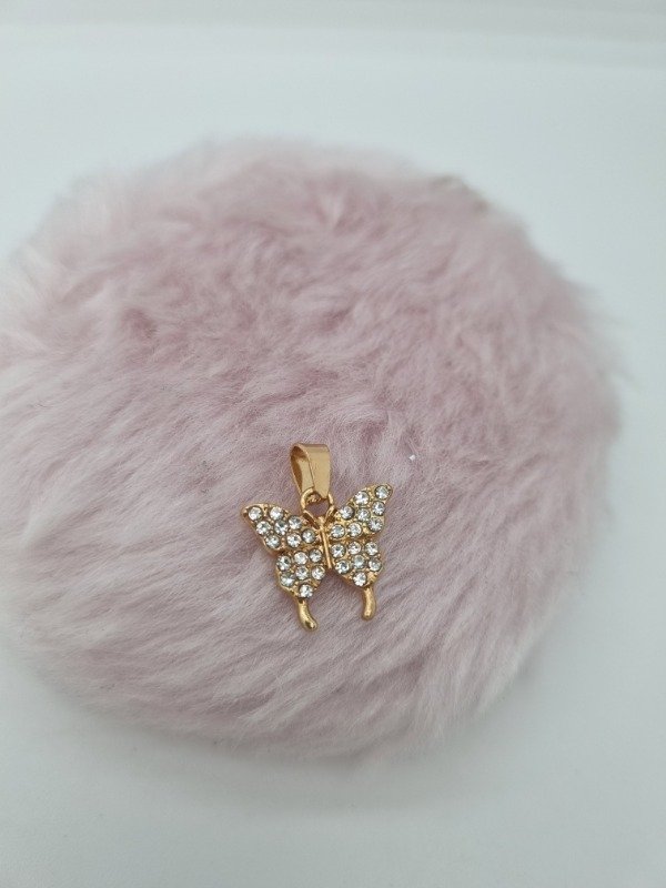 Producto - Dije acero dorado mariposa entera strass