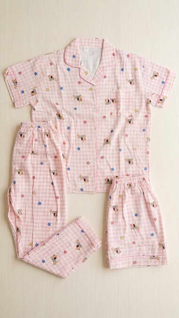 Producto - Pijama camisero 3 piezas cuadritos