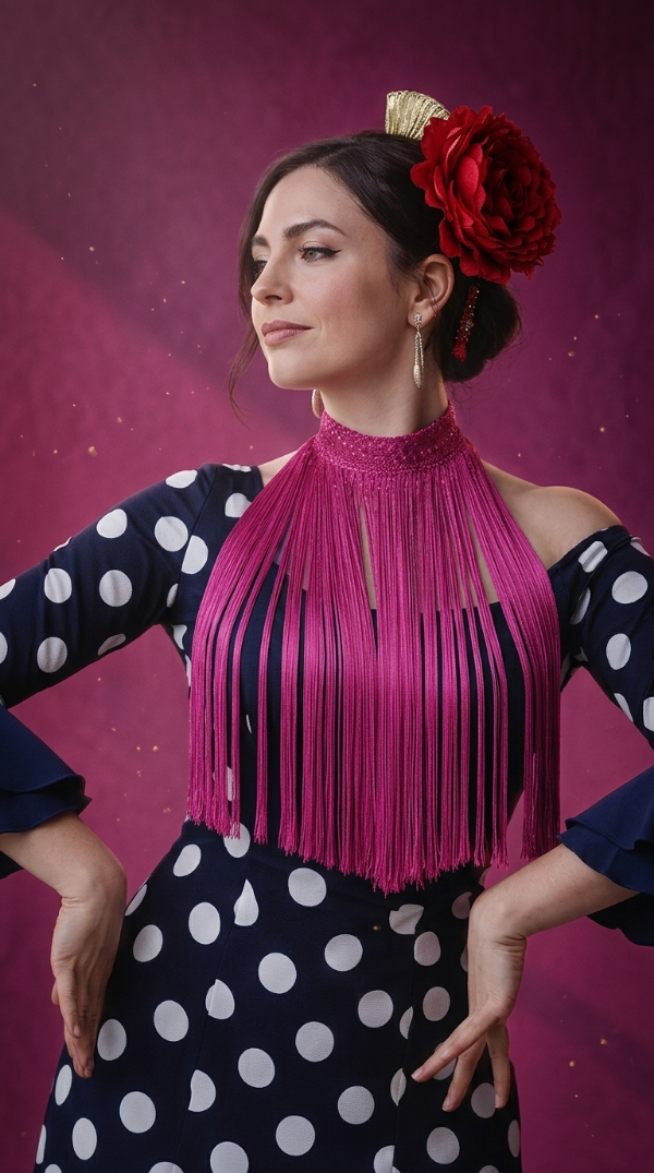 Producto - Collar De Flecos De Seda Recto Fucsia