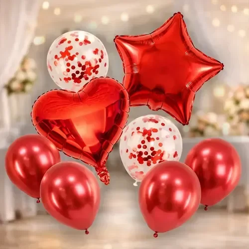 Producto - Set Blister Globos con confeti + cinta x 10un Corazon Rojo - 1
