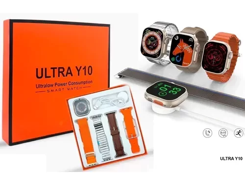 Producto - Smartwatch Ultra Y10 con 4 mallas (CUERO + METAL + TELA + SILICONA)