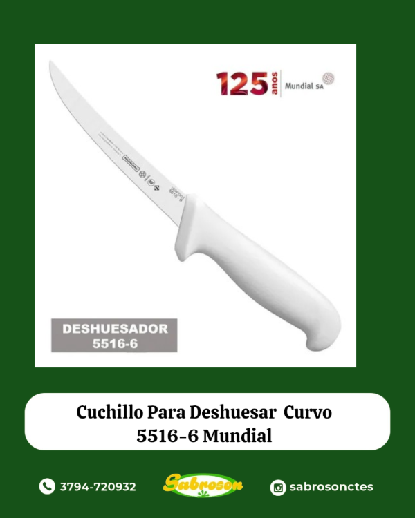 Producto - Cuchillo Para Deshuesar Curvo 5516-6 Mundial Color Blanco