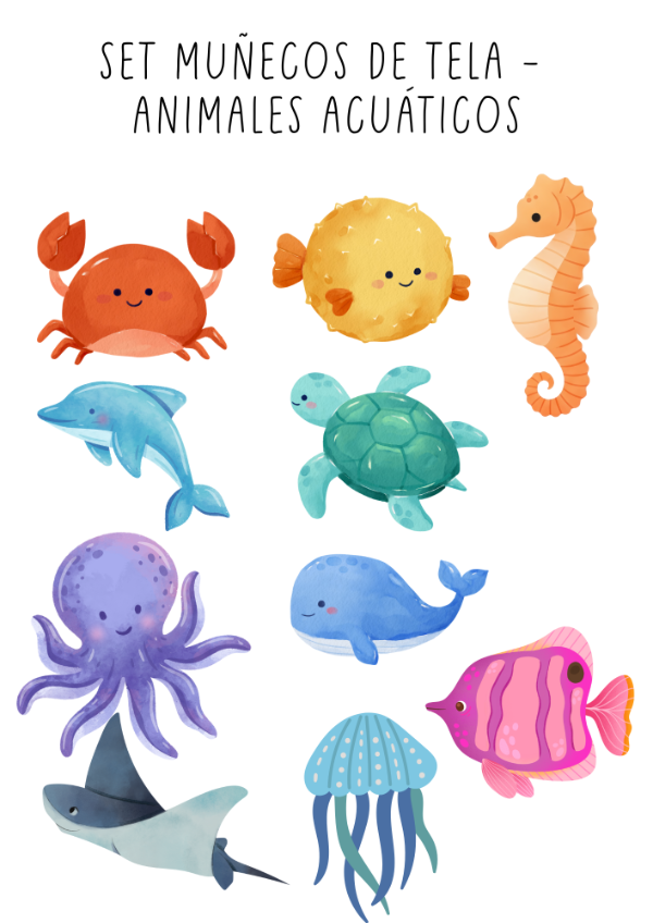 Producto - MUÑECOS TELA - SET ANIMALES ACUÁTICOS