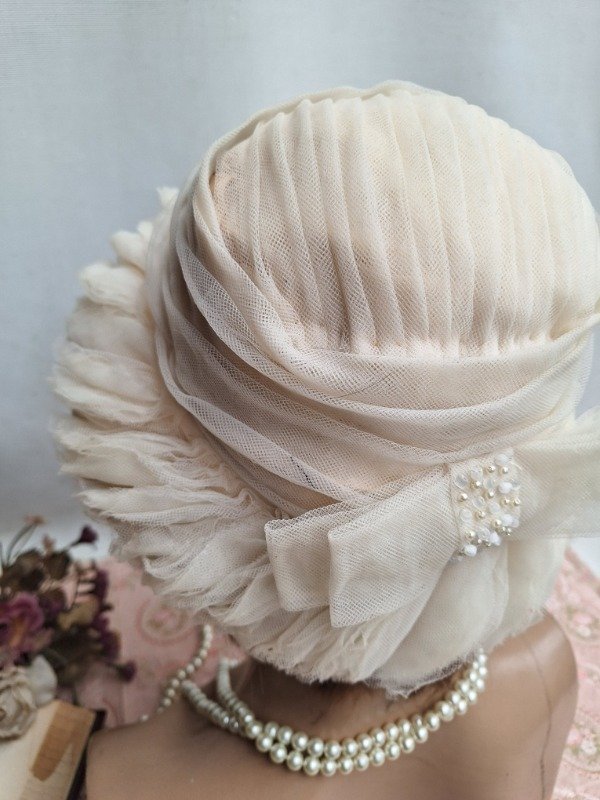 Producto - Sombrero de Gasa con moño y perlitas - 1
