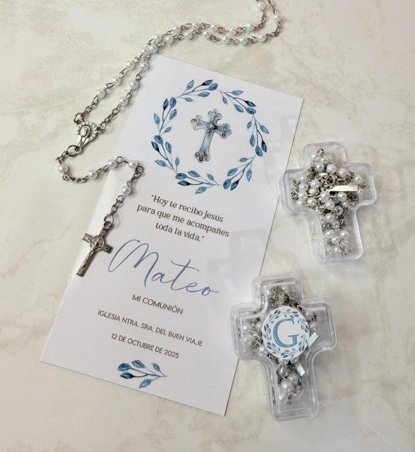 Producto - COMBO ROSARIO CON CAJA CRUZ + ESTAMPITA