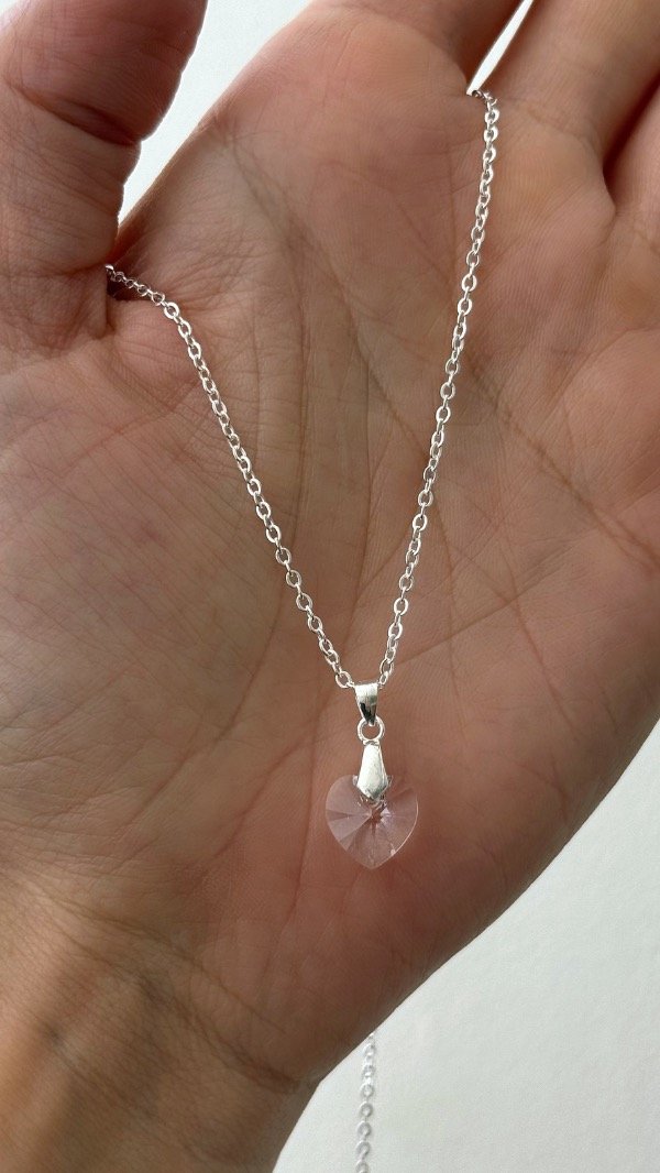 Producto - Conjunto dije corazón transparente ACERO BLANCO