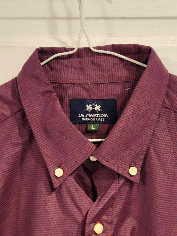 Producto - Camisa  LA MARTINA cuadrille bordeaux y azul- Talle  L- PRECIO: 56X - 2