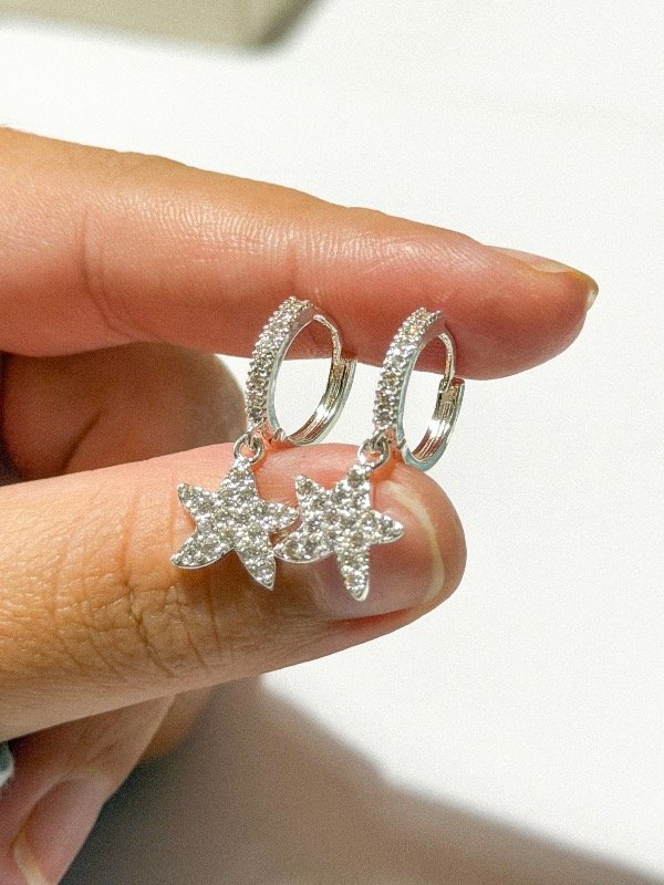 Producto - Argolla estrella micropave-acero blanco