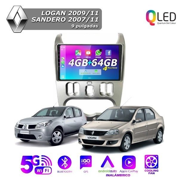 Producto - MULTIMEDIA RENAULT LOGAN SANDERO2007/11- 4G 64M - 9" CON CAR PLAY Y ANDROID AUTO
