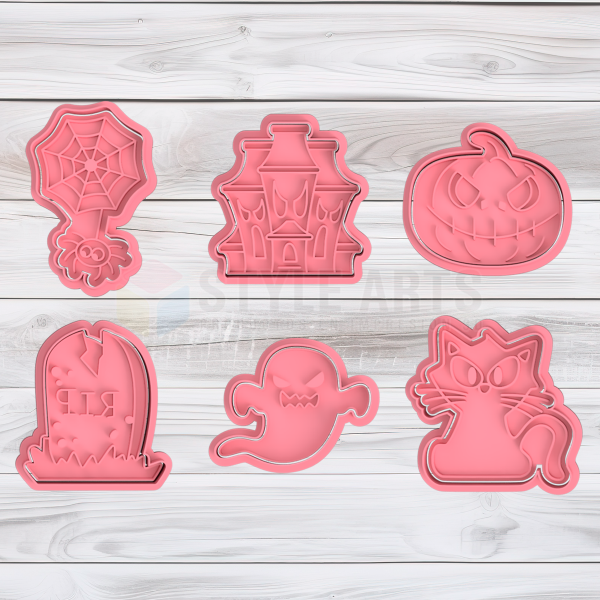 Producto - Halloween cortantes para galletas - Araña, Calabaza, Fantasma, Lapida
