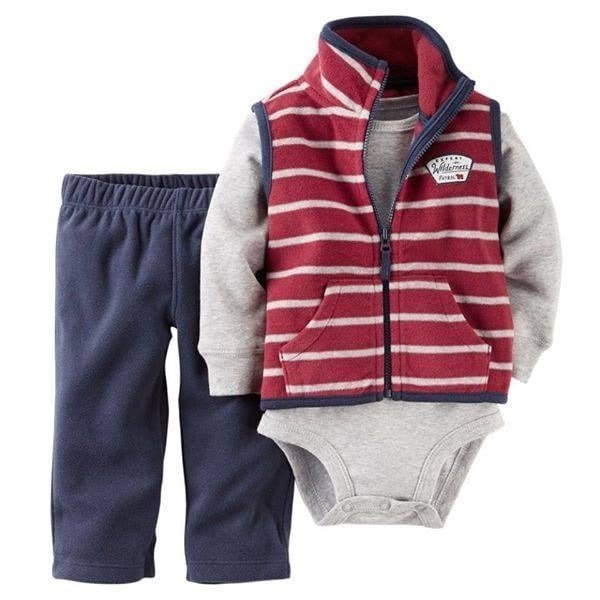 Producto - Trio Micropolar Bebe con Chaleco Bordo Rayado
