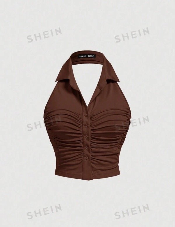 Producto - Musculosa camisa SHEIN cuello polo marron - 0