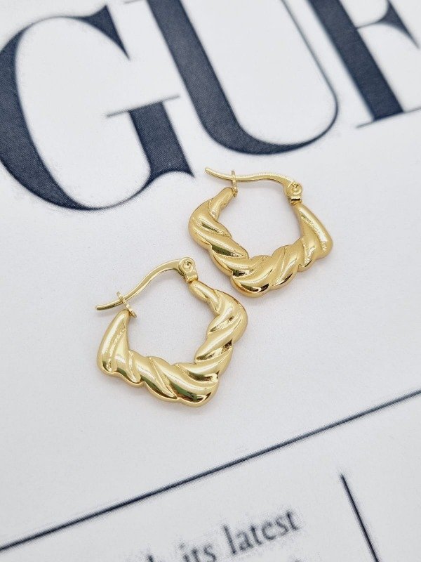 Producto - Aros acero dorado argolita inflada punta torsada