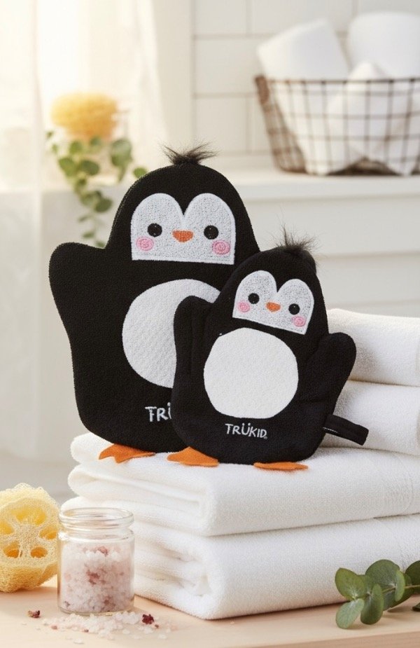 Producto - Manopla de baño pingüino x2