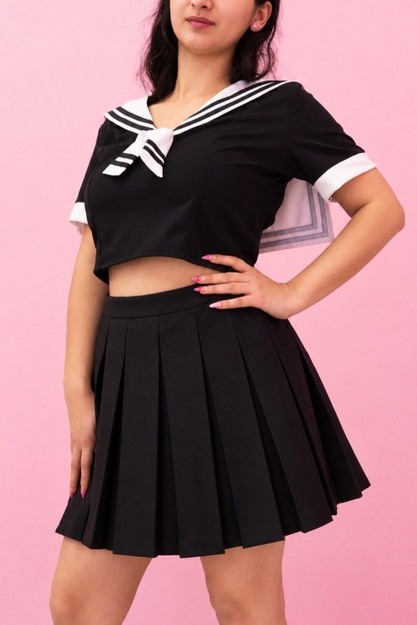 Producto - Falda Tableada Elastizada con Short (Negra) - 0