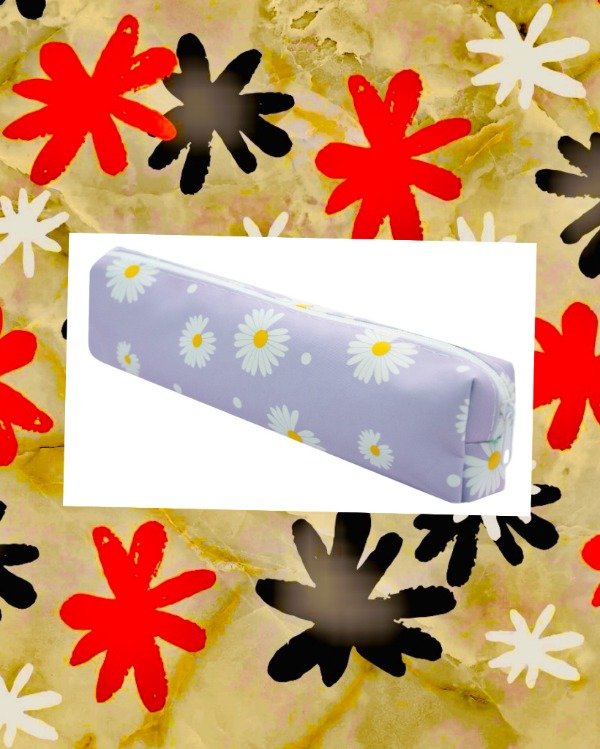 Producto - Cartuchera escolar estampa Margaritas c/cierre Lila