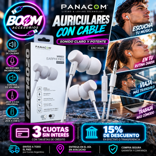 Producto - Auriculares Inear Intrauditivos Panacom Color Blanco 3.5mm Blanco - 0