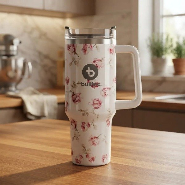 Producto - Vaso Termico Diseño Marmol Floral ANDINO BULLTEC 1200ML blanco rosas - 2