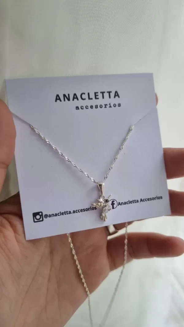 Producto - Gargantilla colibrí con cubic y ojito 40cm plata 925
