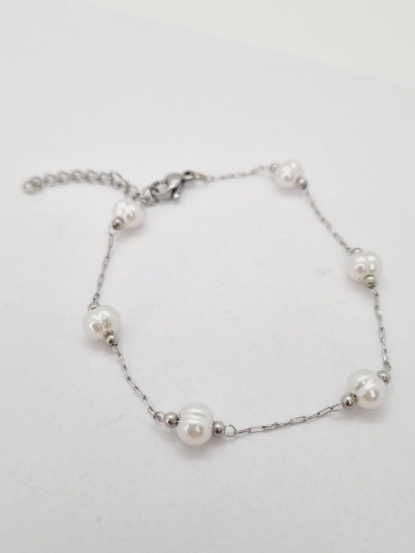 Producto - Pulsera acero quirurgico fina pelotitas perla med